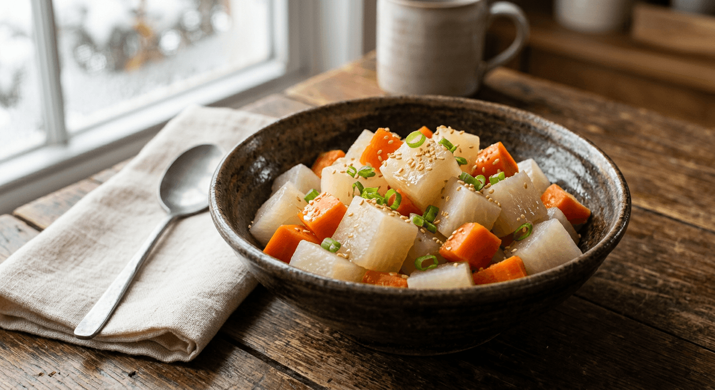 Cozy Winter Daikon & Carrot Softies