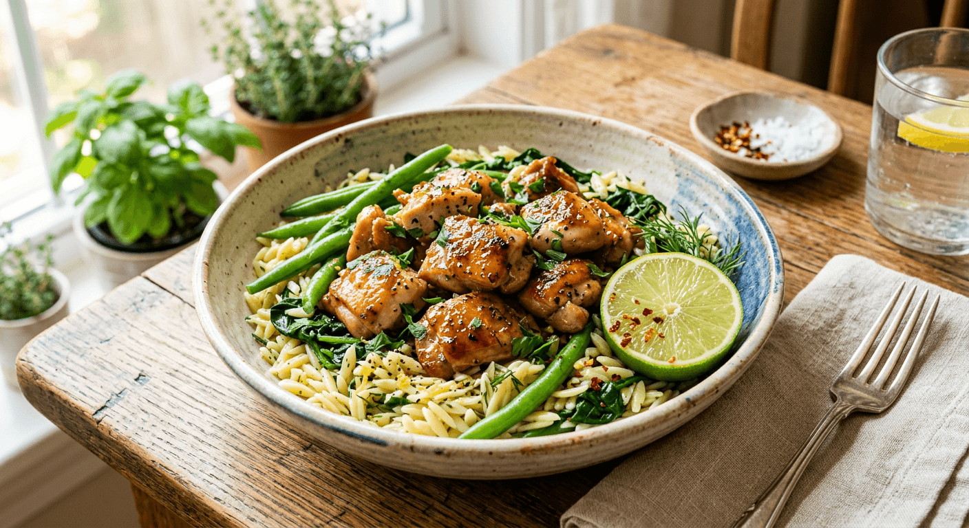 Maple-Lime Chicken & Summer Greens Orzo Bowl