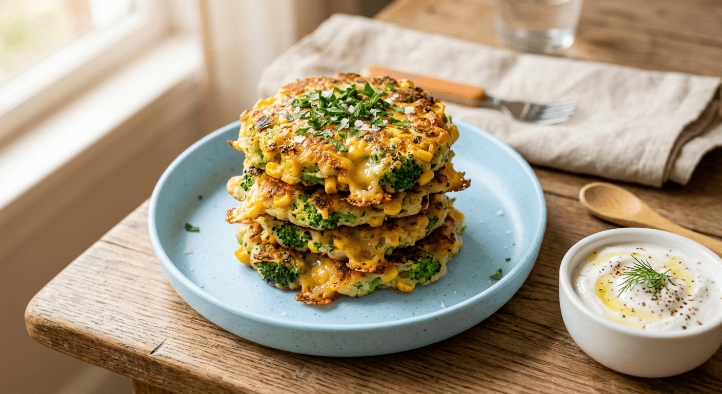 Cheesy Broccoli & Corn Little Fritters
